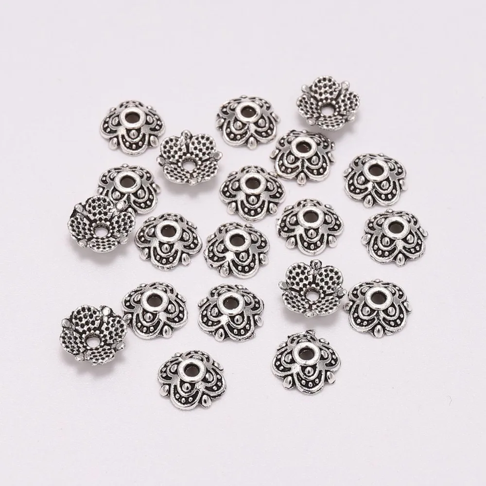 50pcs/Lot 8mm 4 Petals Antique Carved Flower Metal Bead End Caps For Jewelry Making Findings Needlework Diy Accessories