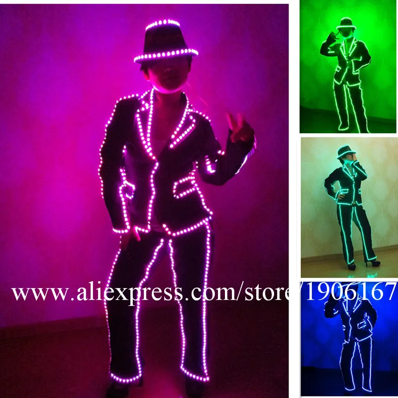 Bar Performance LED Luminous Sexy Clothes Nightclub Cosplay Costume Led MJ Style Suit Can change 7 Colors For Women Dance Wear