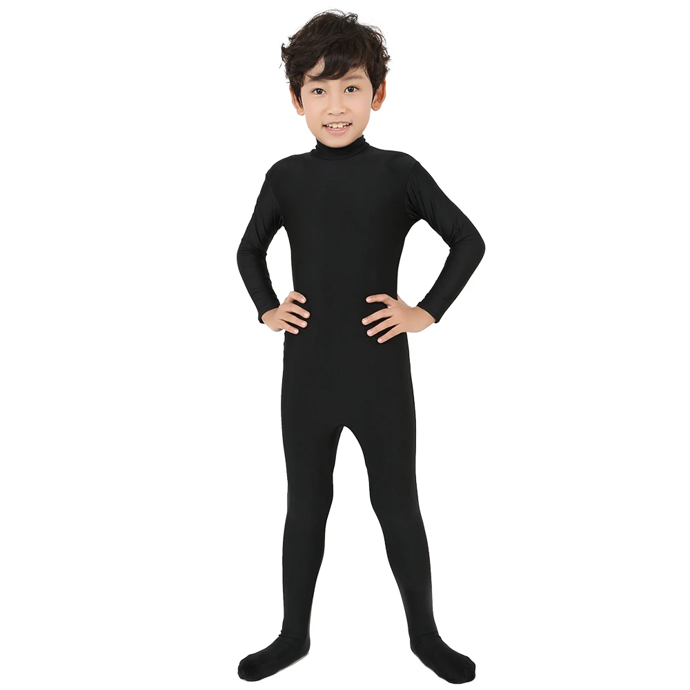 2018 free shipping black Bodysuit covered foot, hand free version Lycra Zentai Suit Pure Color Halloween Party Unitard