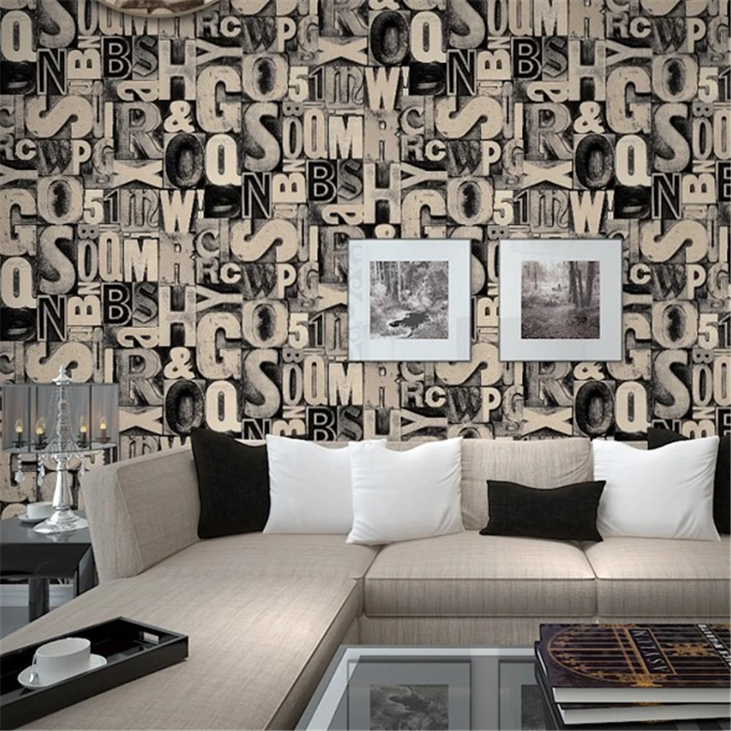 

beibehang Gray Letter Wallpaper American Retro Bar KTV Theme Restaurant Internet Wallpaper Living room wallpaper papel de pared