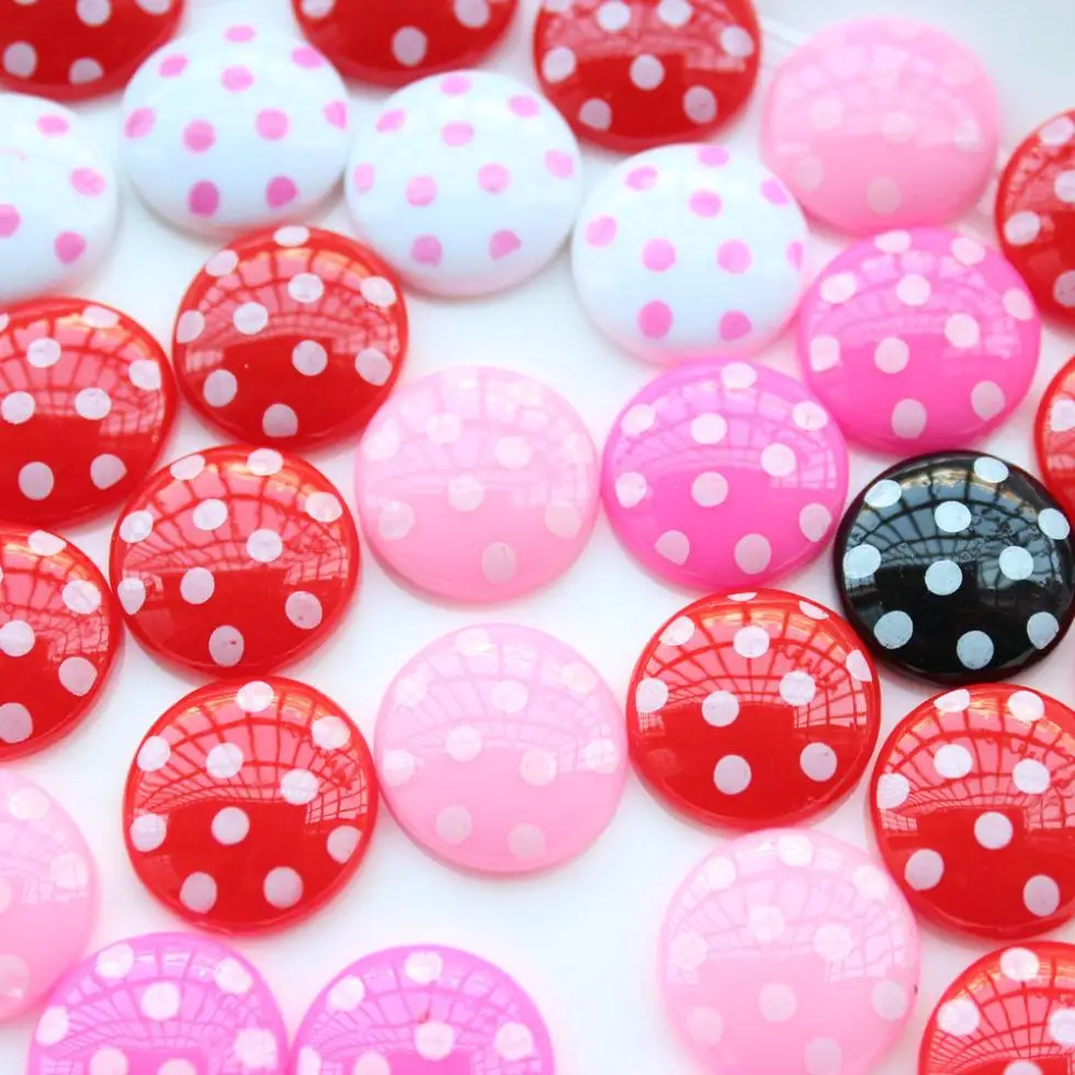 200pcs mix color Assorted Round Circle resin Candy Cabochons 19mm w/ polka dots decoden pieces