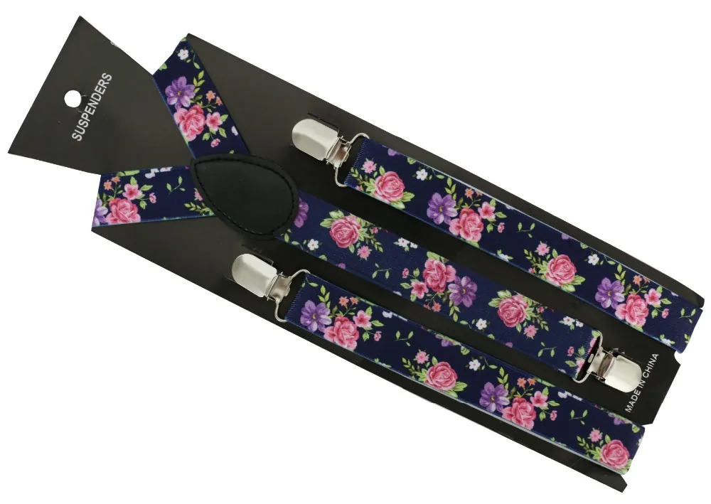 Free Shipping 2021 New Fashion Women 2.5cm Wide Navy Floral Printed Suspenders Braces