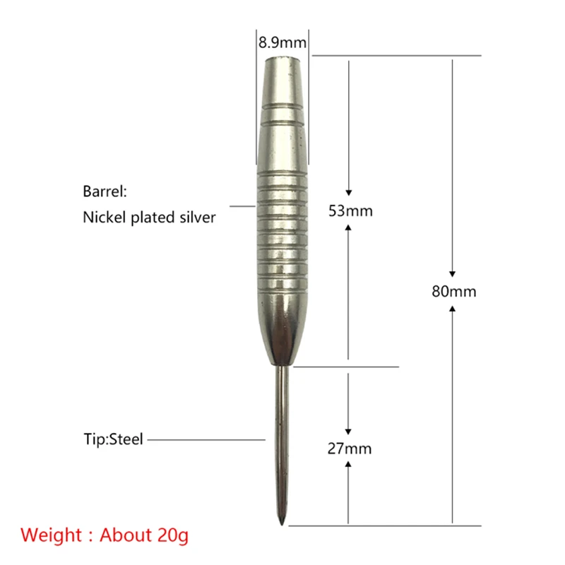 Yernea 고품질 다트 바늘 3 개 20g 표준 다트 액세서리 니켈 도금 실버 다트 배럴 4.5mm 스레드 직경