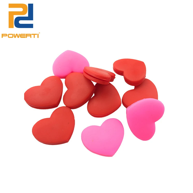 POWERTI 15pcs/lot Cute Love Tennis Vibration Dampener Silicone Rubber Shock Absorber Pink and Red Color