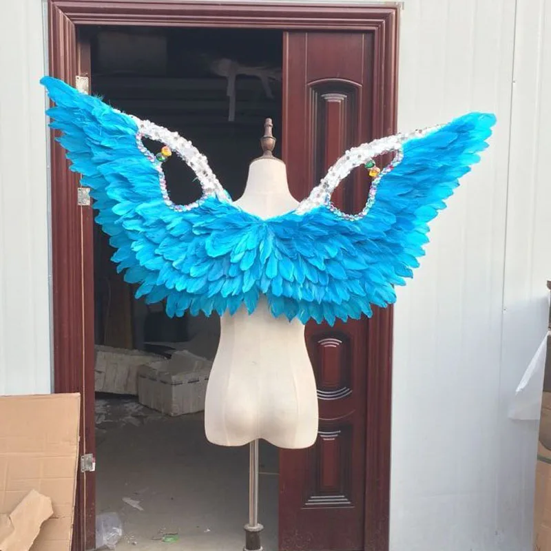 overall length 120cm angel blue feathers wings, Model Catwalk Stage Cosplay Performance Shooting Props gift a1938