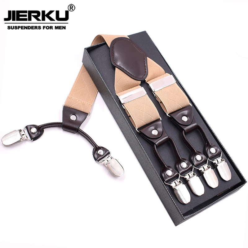 JIERKU Bretels Man Braces 6 Clips Suspensorio Mode Broek Riem Vader/Echtgenoot Gift 3.5*120 cm JK6C05