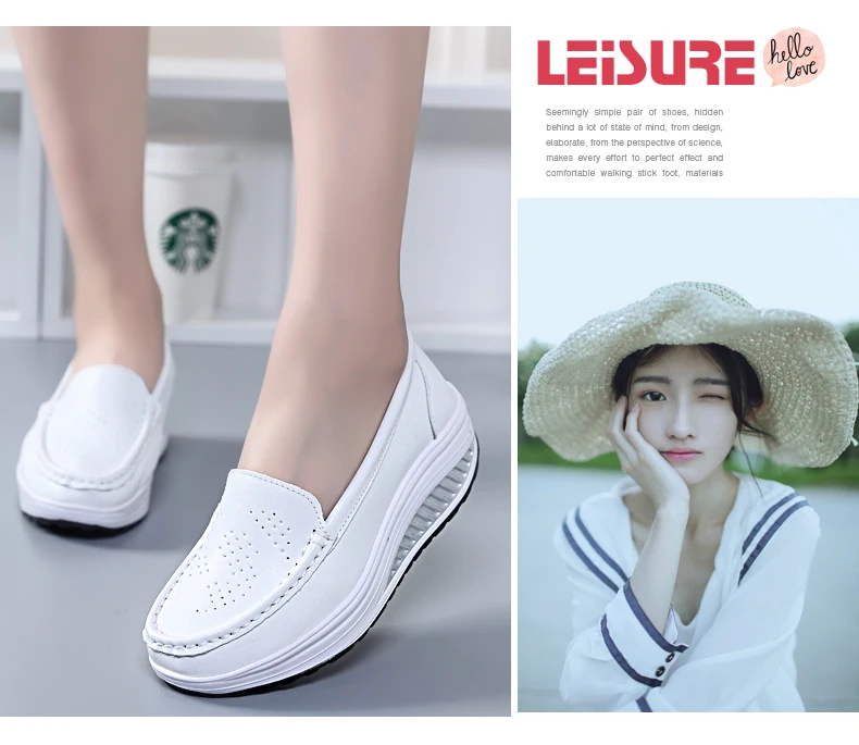 2021 Hot NEW Style Spring Leather Mother Casual Woman Shoes Swing White Nurse Breathable Shoes Slip-resistant Wedges Platform