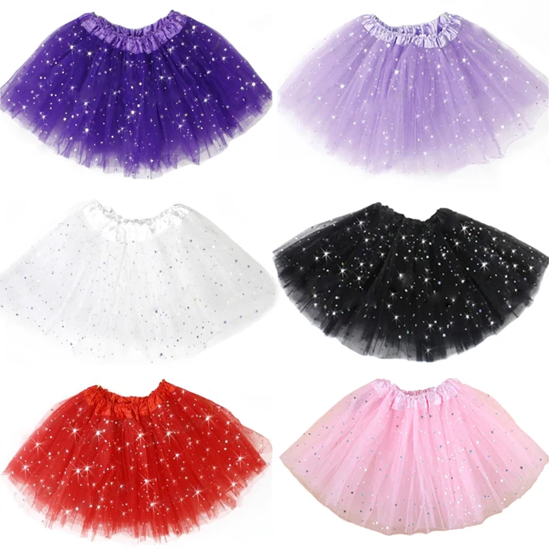 Girls Kids Tutu Skirt Princess Party Ballet Dance Wear 3 Layers Tulle Star Glitter Toddler Girl Performance Costumes Tutu Skirt