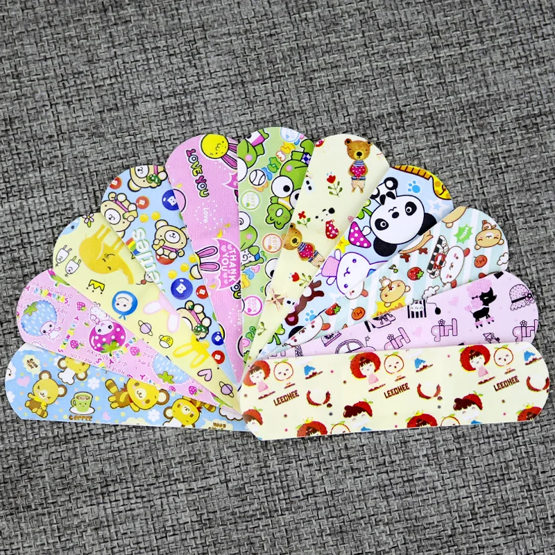 100PCS Cute Animation Waterproof Cartoon Bandage Sticker Baby Kids Care First Band Aid Travel Emergency Kit