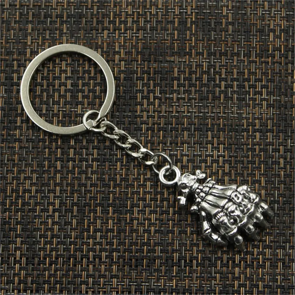 New Fashion Men 30mm Keychain DIY Metal Holder Chain Vintage Skeleton Hand 38x21mm Silver Color Pendant Gift