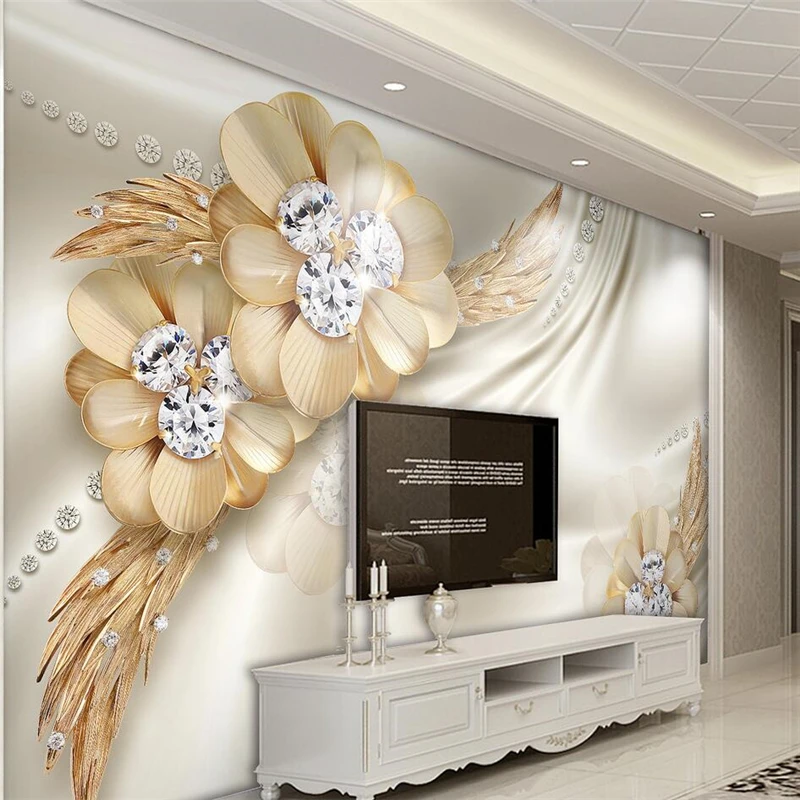 wellyu  papel de parede Custom wallpaper Diamond plum blossom bird home and rich flower jewelry background wall papier peint