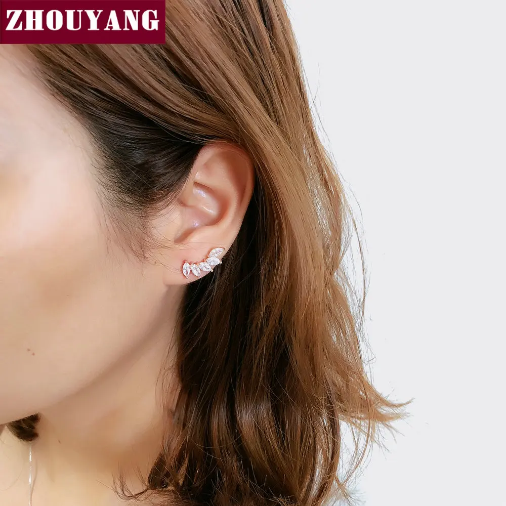 ZHOUYANG Stud Earrings For Women Cubic Zirconia Angel Wings RoseGold Color / Silver Color Fashion Jewelry KC164 KC165 KC173