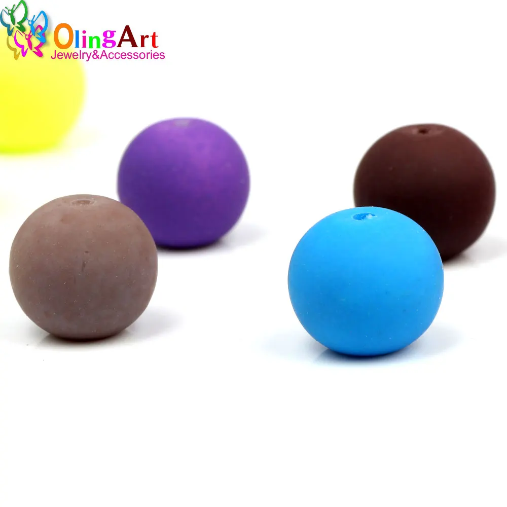 OlingArt Rubber Glass Beads High Quality 30PCS 10mm Candy Color Neon Matte Loose Beads Handmade DIY Bracelet Jewelry Making