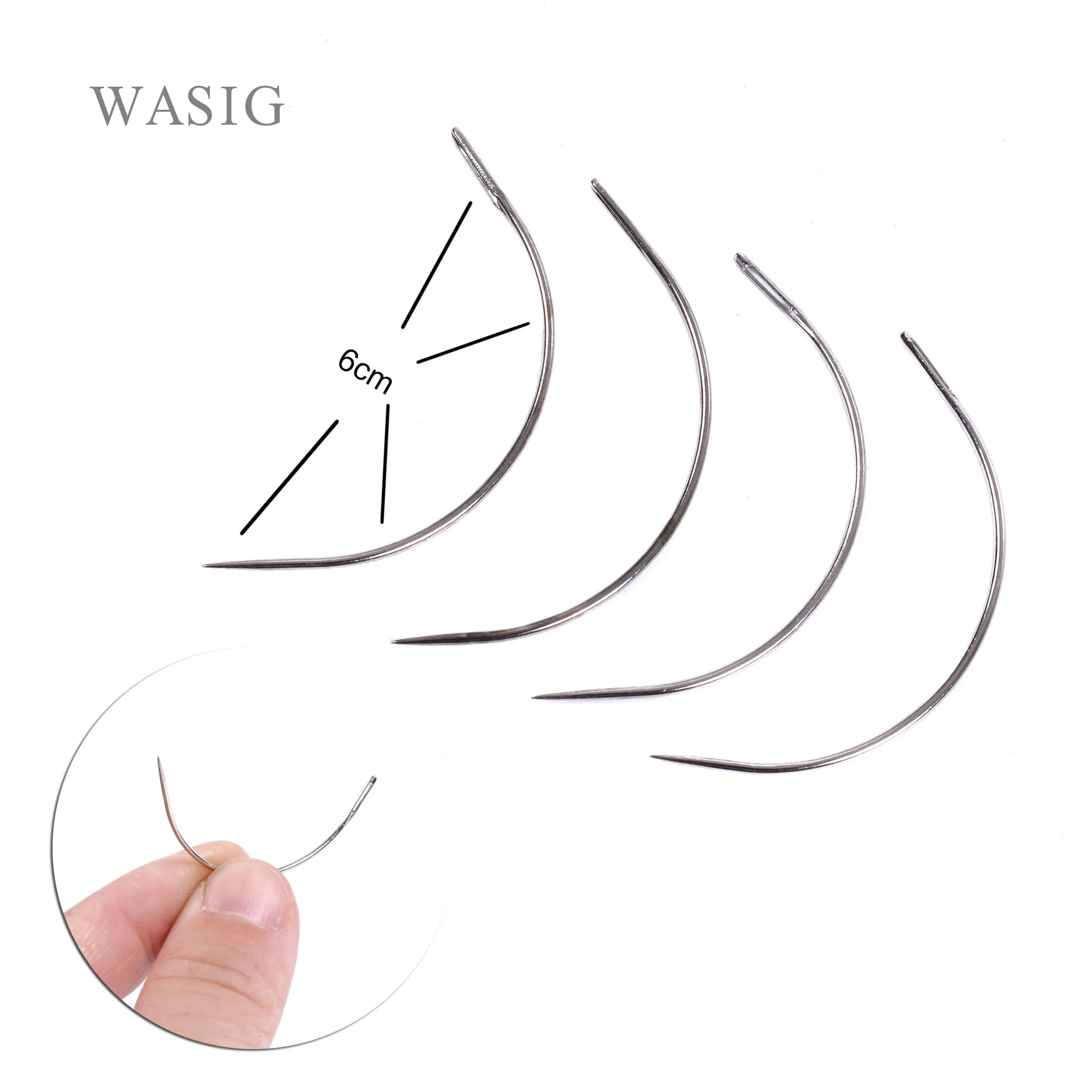 

1 bag 144pcs 6CM C Shape Curved Needles Threader Sewing/Weaving Needles for Human Hair Extension Weft Weaving