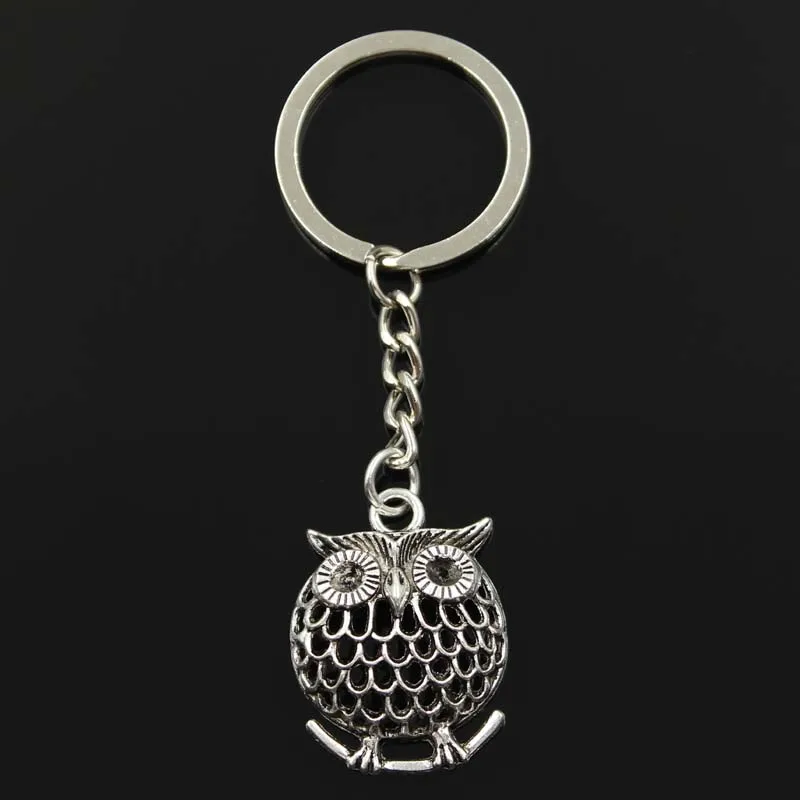 Fashion Owl Standing Branch 33x25mm Pendant 30mm Key Ring Metal Chain Silver Color Men Car Gift Souvenirs Keychain Dropshipping