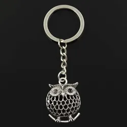 Fashion Owl Standing Branch 33x25mm Pendant 30mm Key Ring Metal Chain Silver Color Men Car Gift Souvenirs Keychain Dropshipping