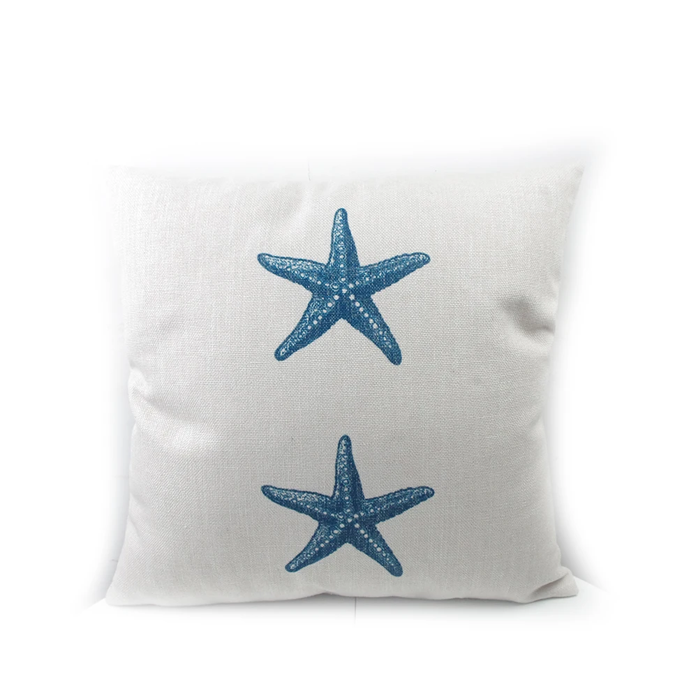 Sea animal sea star cotton linen digital print cushion cover pillow case blue sea cushion sets