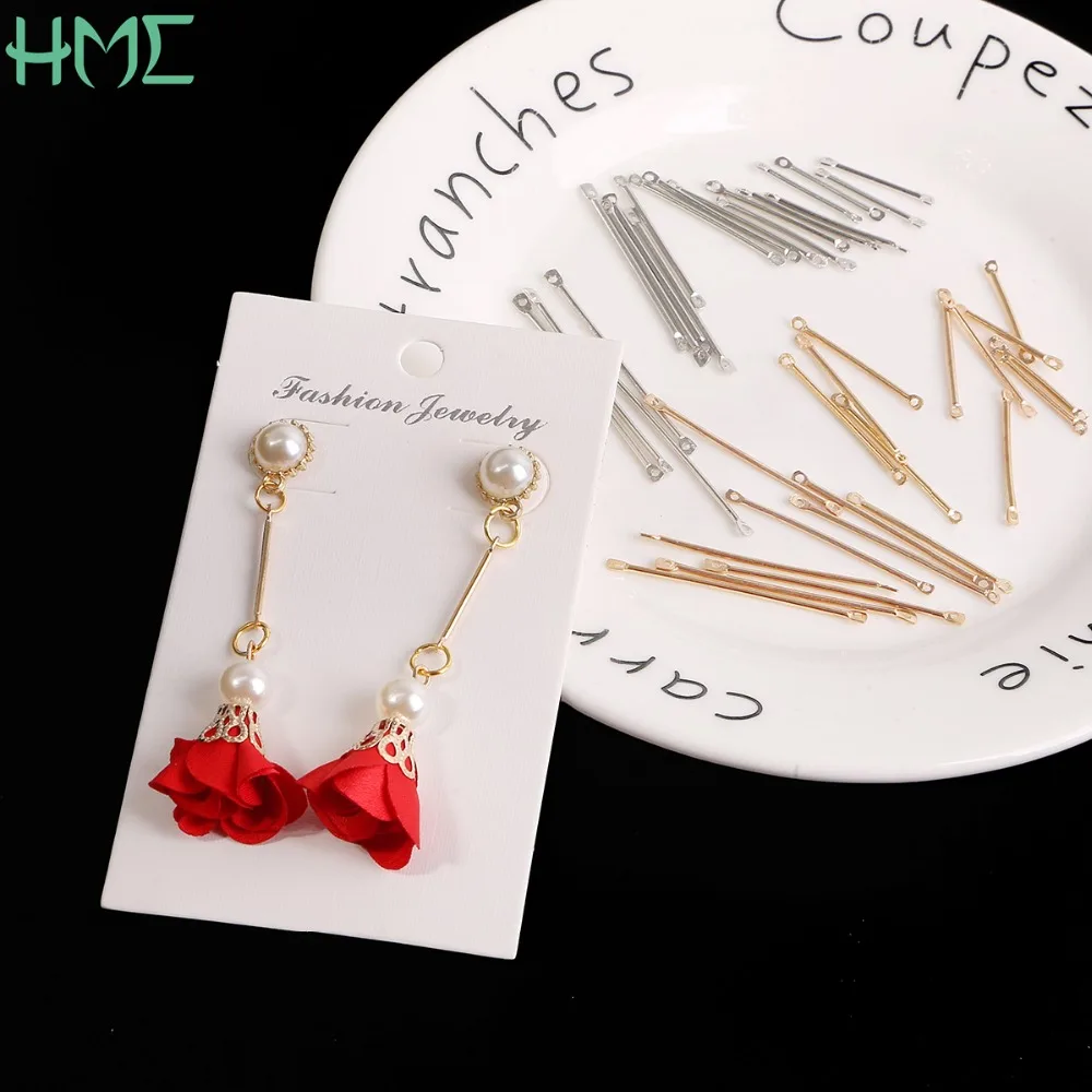 

50pcs Gold Rhodium Metal Double Cylinder Connecting Rod For Ear Stud Clip Hook Earring Handmade Jewelry Making Accessories