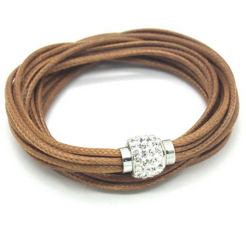 2024 Hot Selling Vintage Charm Multilayer Red Leather Bracelet Rhinestone Bracelet Magnetic Buckle Cuff Bracelets For Women