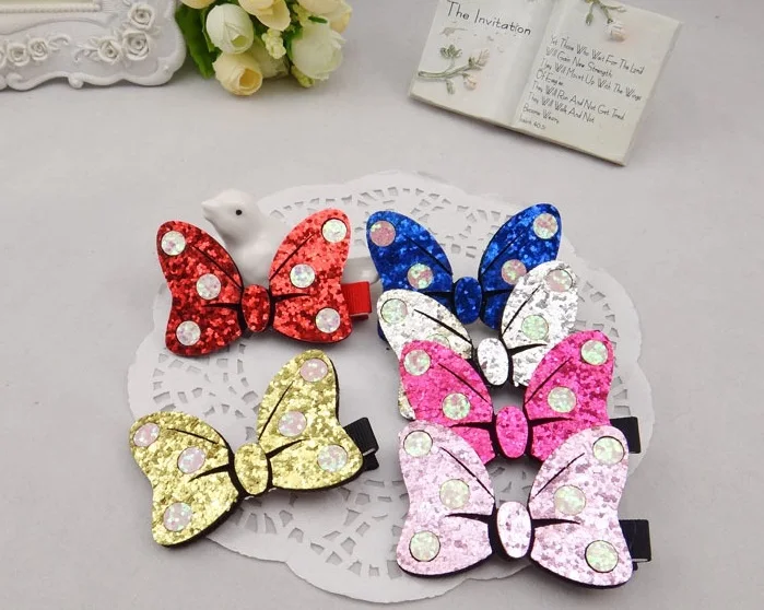 Boutique ins 24pcs Fashion Cute Glitter Polka Dot Hair Bow Hairpins Solid Butterfly Bowknot Hair Clips Princess Hair Accessories