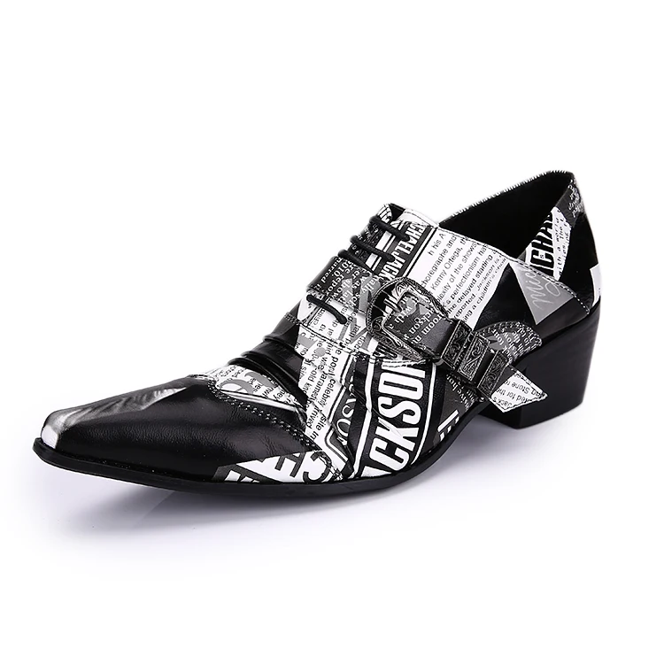 ntparker Big Size EU38-46 Personality Rock News Paper Pattern Designer's Man Shoes Height Increased Man Dress Leather Shoes