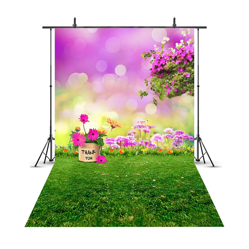 

Mocsicka Spring Scenery Photo Background Green Grass Bokeh Purple Banner Photography Backdrop Studio Kids Children Backdrops 309
