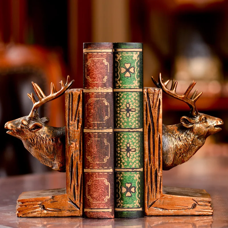 

Creative fashion retro American deer bookends books resin animal ornaments study bedroom decorated gifts