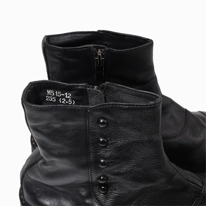 Italy Handmade Office Work Men Genuine Leather Ankle Boots Gothic Rivet Punk Footwear Motorcycle Man High Top Safety Shoes Botas