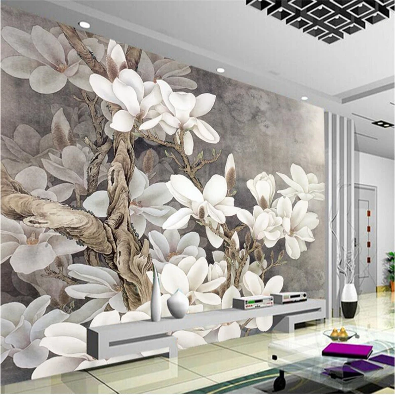 

beibehang Retro Nostalgic Magnolia New Chinese Backdrop Customized Large Wallpaper Eco Wallpaper papel de parede para quarto