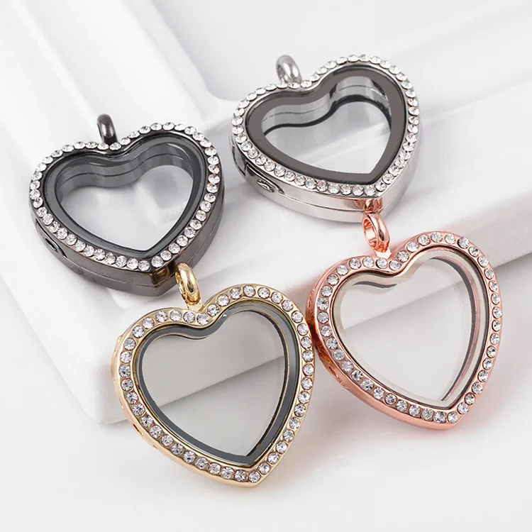 10Pcs/Lot Crystal Heart Glass Picture Ashes Holder Living Locket Pendant Diy Floating Medaillon Relicario Couple Collier Jewelry