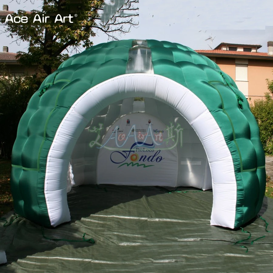 Customized Inspired Igloo Structure Inflatable Dome Luna Tent Standing Green Lawn Shell Inflatable Igloo Tent with Door Curtains