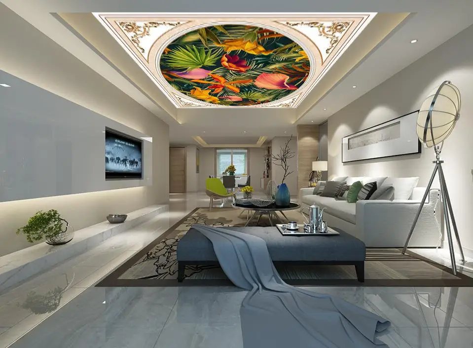 custom 3d ceiling murals Hand-painted tropical plants wallpapers for living room ceiling wallpaper photo wall mural for ceiling