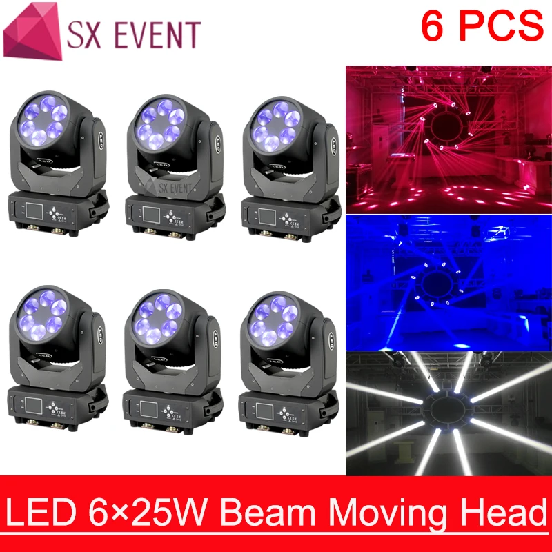 

6pcs/lot LED Super Beam 6x25W LED moving head beam light for Bar effect led stage lighting dmx dj lights