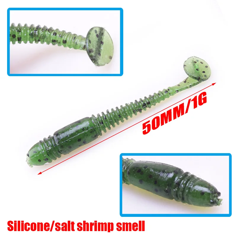 16Pcs T tail Wobbles Fishing Soft Lure 5cm 1g Artificial silicone Shrimp flavor Additive soft bait For Carp Bass Fishing Tackle