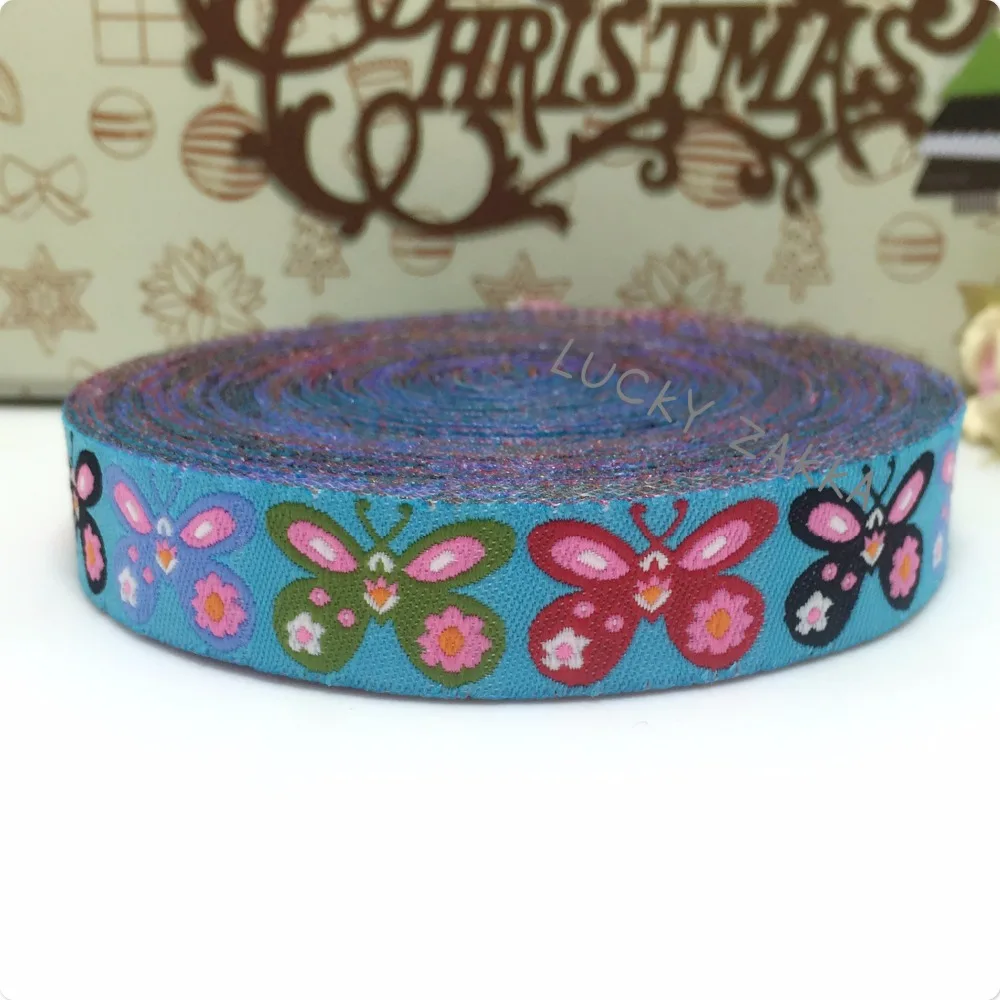 2014 NEW  4 colors  wholesale 5/8 '(16 mmx10yards) Polyester Woven Jacquard Ribbon with colorful butterfly