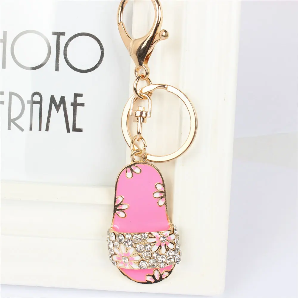 Blue Flip-Flops Slipper Shoe Pendant Charm Rhinestone Crystal Keyring Key Chain for Handbag Purse Bag Carkey Wedding Gift