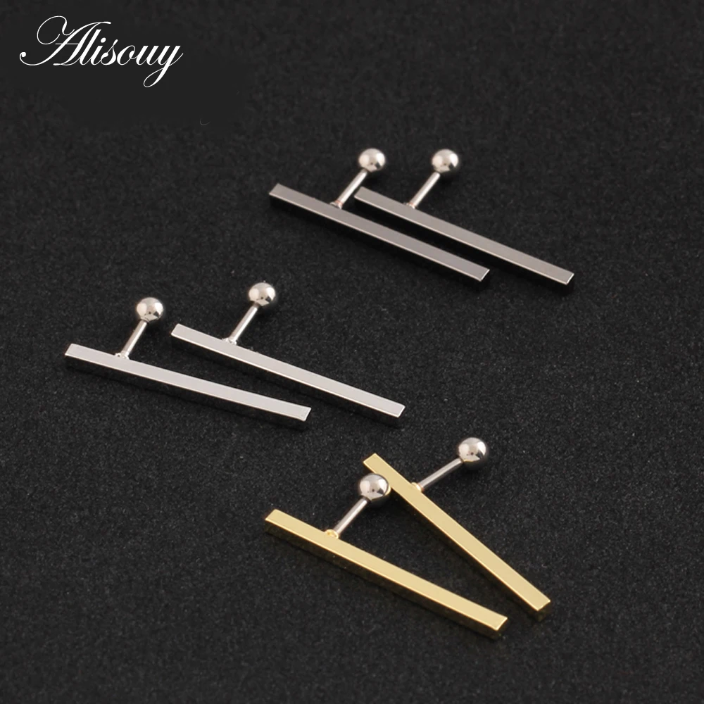 Alisouy 1 pair Simple Square Ear Piercings jewelry Tiny Studs for Lobe Tragus Steel cross 1-Shape Ear Plugs Barbell stud earring