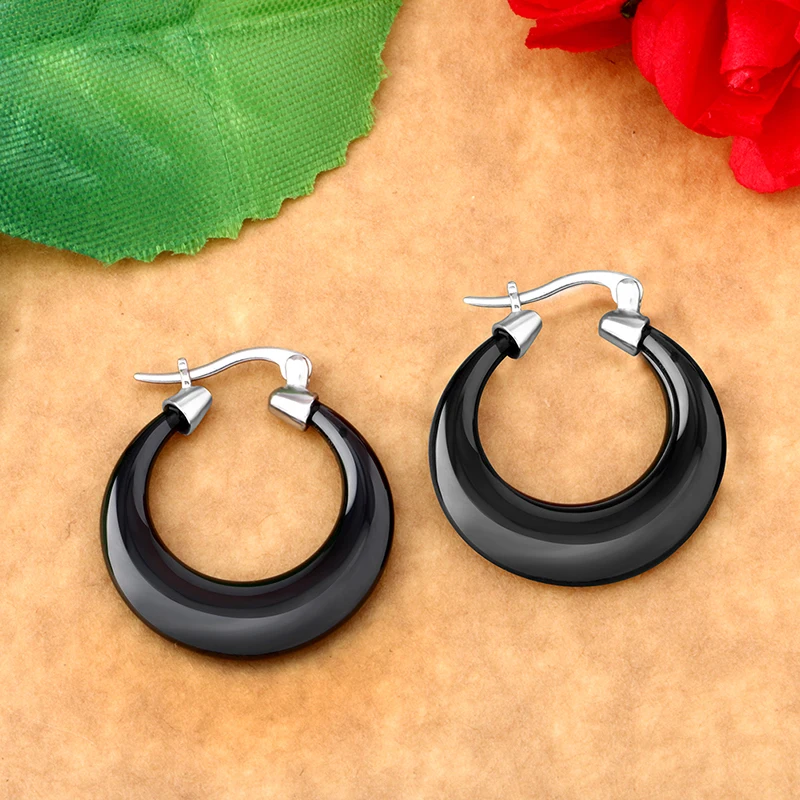 Elegant New Fashion Jewelry casual Elegant Round Stud Earrings Stainless Steel Black White Ceramic Earrings for Women Wholesale