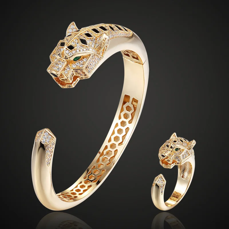 

Statement Men Bangles Tiger Animal Bangle &Ring Jewelry cubic Zircon Love Bangle Anel Men copper Anniversary Jewelry