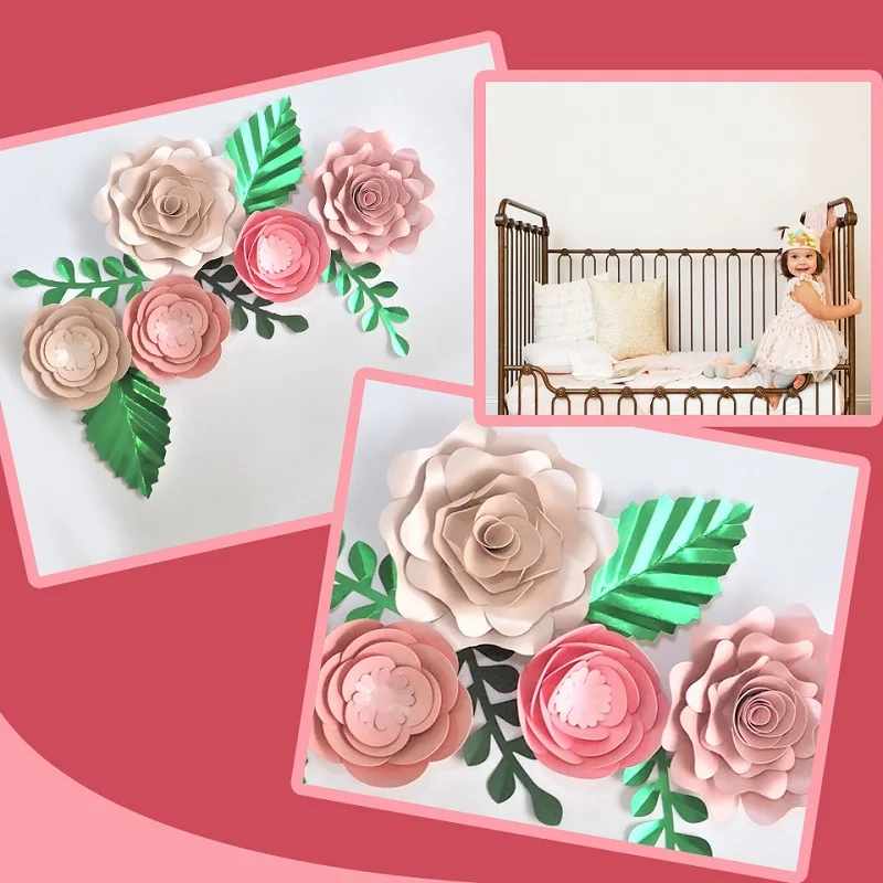 

Handmade Cardstock Rose DIY Paper Flowers Leaves Set For Wedding & Event Backdrops Decorations Nursery Wall Deco Video Tutorials