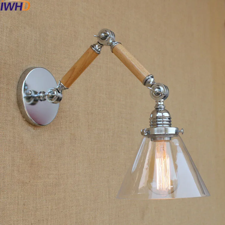 

IWHD Retro Glass Arandela Led Vintage Industrial Wall Light Bedroom Bathroom Wall Lamps for Reading Swing Long Arm Sconce E27