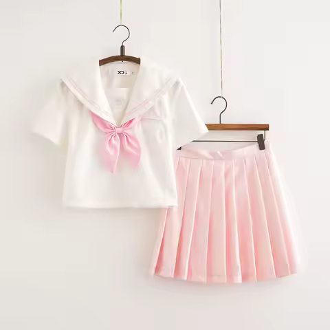 Summer Sakura School Dress Lolita Pink Skirt Set JK Japanese Uniform Top+Skirt+Tie Anime Cosplay Sailor Suit for Teen Girls