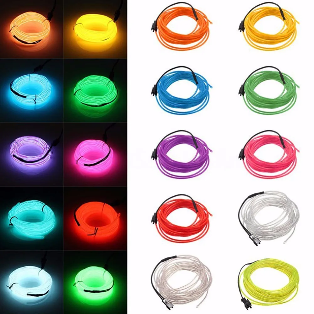 DC12V Auto Car Neon LED 3M/5M EL Wire Cable light Lamp Glow Flexible String Light Led Strip light Colorful Tube Decoration