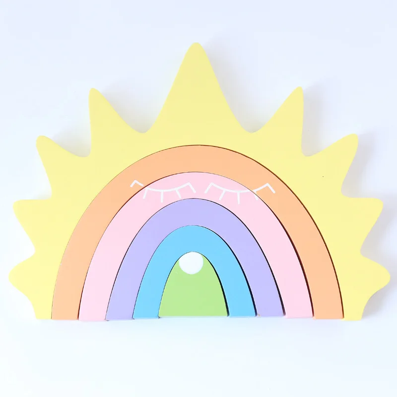 6Pcs Rainbow Sun Blocks Wooden Toys For Kids Game Play Building Blocks B Boys Girls Educational Toys