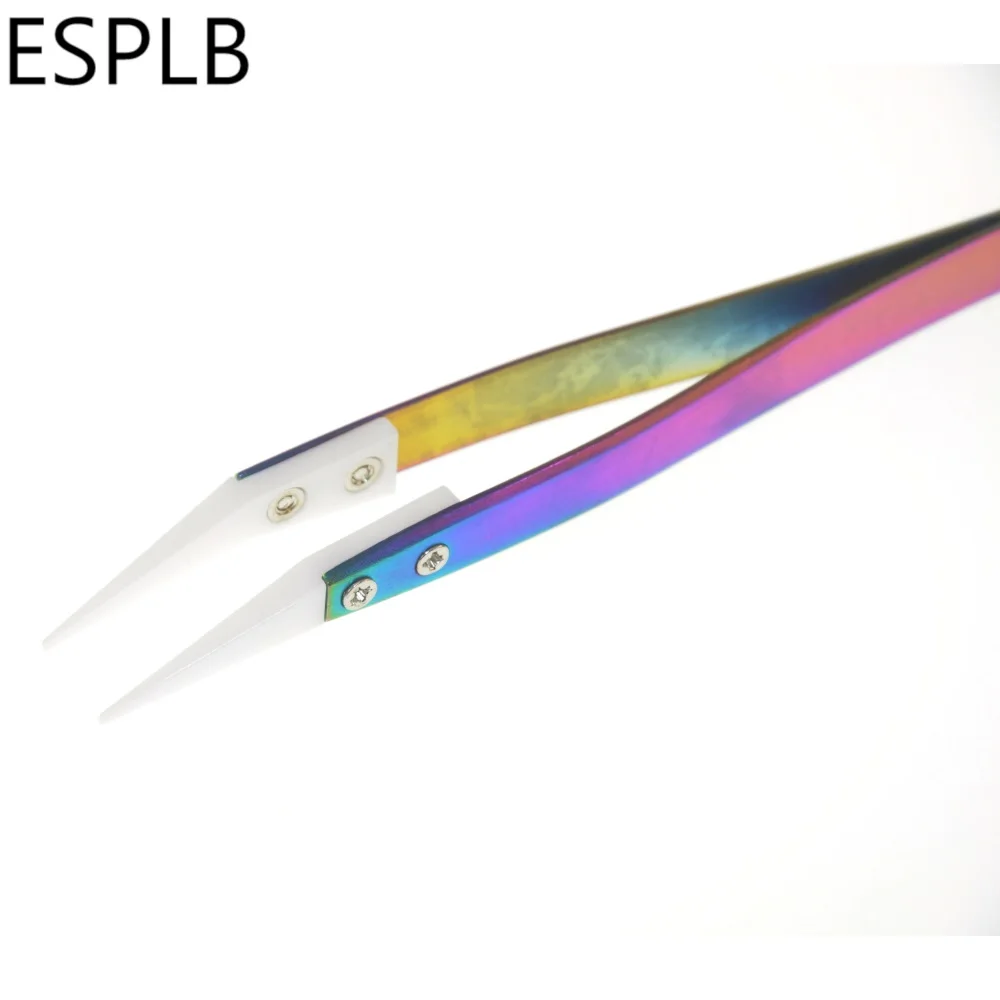 ESPLB Regenbogen Keramik Pinzette Edelstahl Zigarette Wärme Beständig Antistatischen Überzug Präzision Gerade Gebogen Pinzette – Detail 6