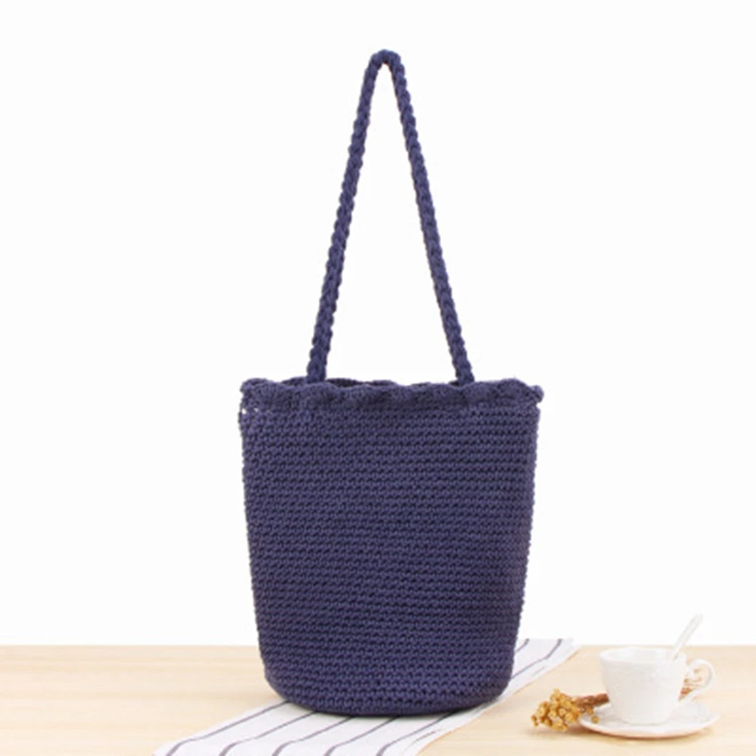 

College Wind Wild Shoulder Woven Bag Vintage Snap Hook Cotton Rope Vacation Beach Leisure Bag