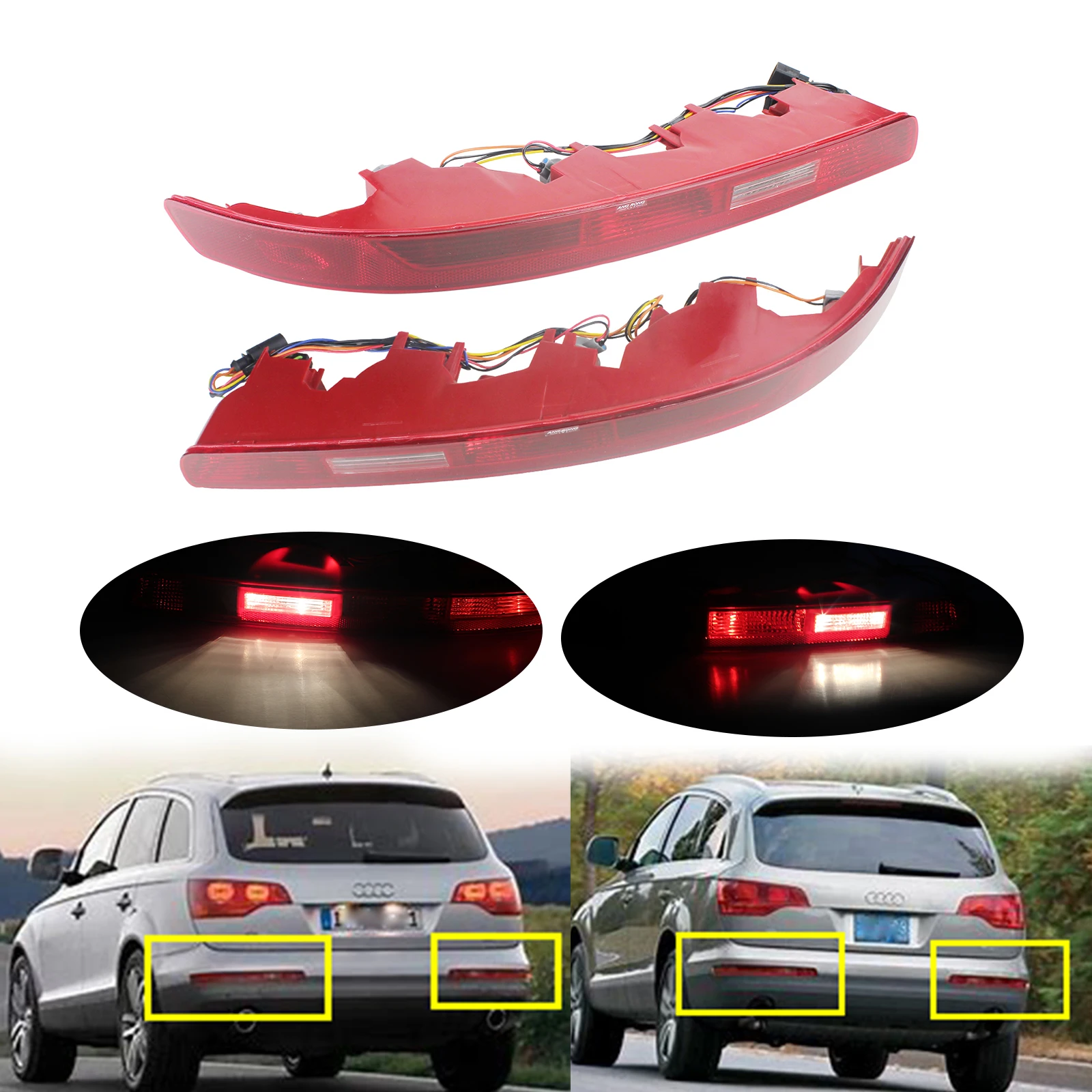 

ANGRONG 1 Pair Rear Bumper Reflector Tail Brake Stop Light Lamps w/ Bulbs For Audi Q7 2006-15