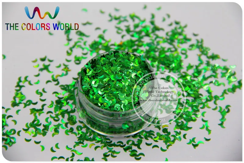 LM-6 Size 3 mm laser holographic Green color Glitter paillette Moon shape spangles for Nail Art  DIY supplies1pack=50g