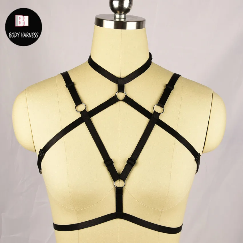 

New women body harness blacksexy bondage lingerie harajuku pastel gothic cage bra harness handmade harness bra