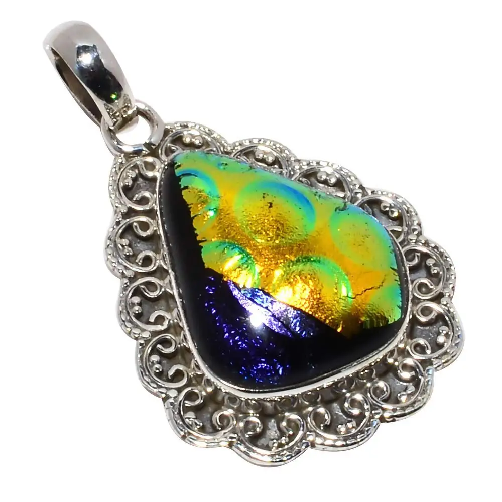 Dichroic Glass Pendant 925 Sterling Silver, 43 mm, AP5673